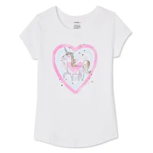 New George Girls' Short Sleeve Screen Tee, Unicorn, Sz L 1O-12