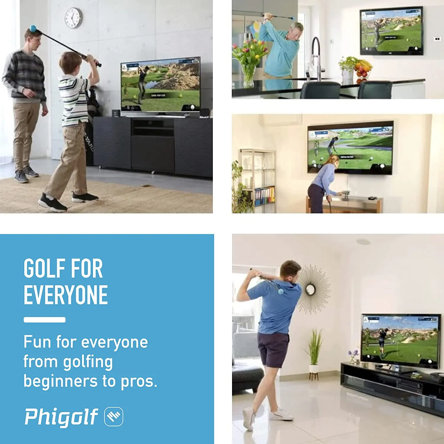 Phigolf WGT Edition Mobile and Home Smart Golf Simulator with Swing Stick, Golf Swing Trainer Aid Equipped with Motion Sensor & 3D Swing Analysis, Compatible with Phones, Tablet PCs & TVs