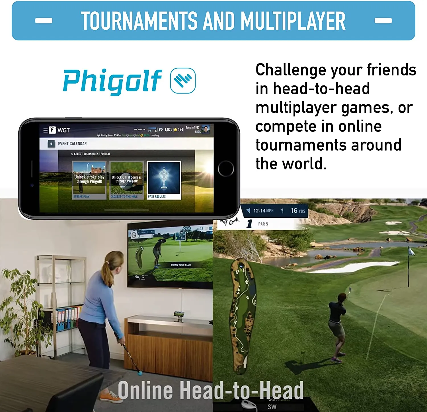 Phigolf WGT Edition Mobile and Home Smart Golf Simulator with Swing Stick, Golf Swing Trainer Aid Equipped with Motion Sensor & 3D Swing Analysis, Compatible with Phones, Tablet PCs & TVs