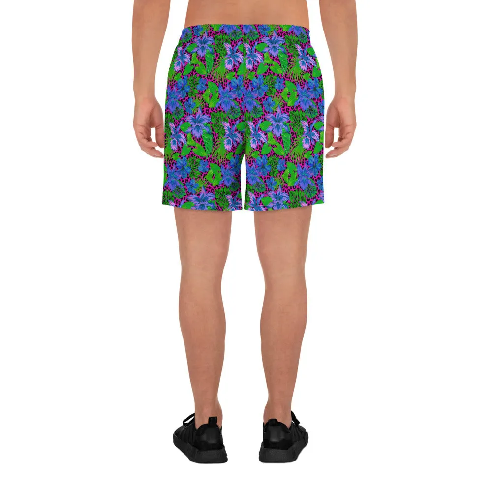 Pink Leopard Goth Hawaiian Print Men's Athletic Long Shorts / All Over Print
