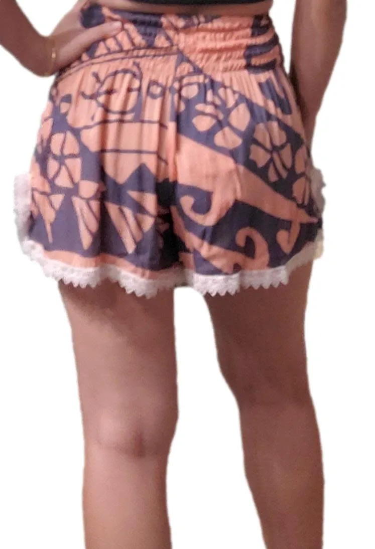 Plus Short - Holoholo - Peach Pink and Bluestone
