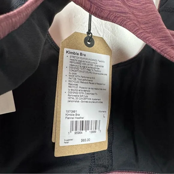Prana Bra Kimble Sports Athletic Workout Flannel Heather Purple Pink Padded Knit
