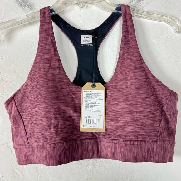 Prana Bra Kimble Sports Athletic Workout Flannel Heather Purple Pink Padded Knit