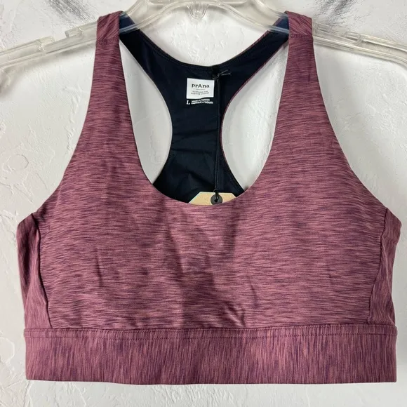 Prana Bra Kimble Sports Athletic Workout Flannel Heather Purple Pink Padded Knit