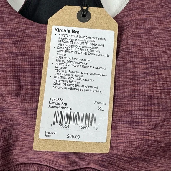 Prana Bra Kimble Sports Athletic Workout Flannel Heather Purple Pink Padded Knit