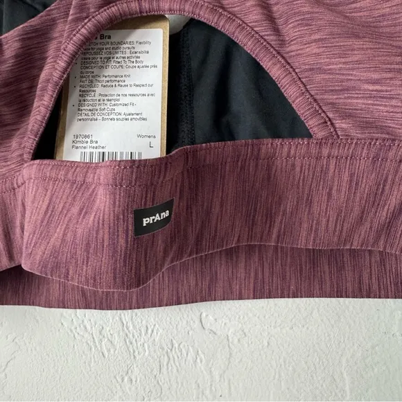 Prana Bra Kimble Sports Athletic Workout Flannel Heather Purple Pink Padded Knit