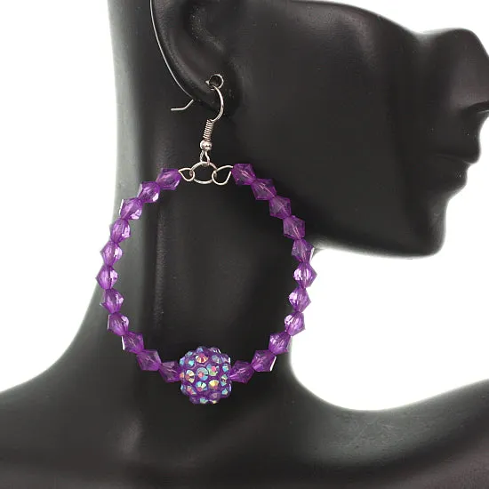 Purple Disco Ball Bead Hoop Earrings