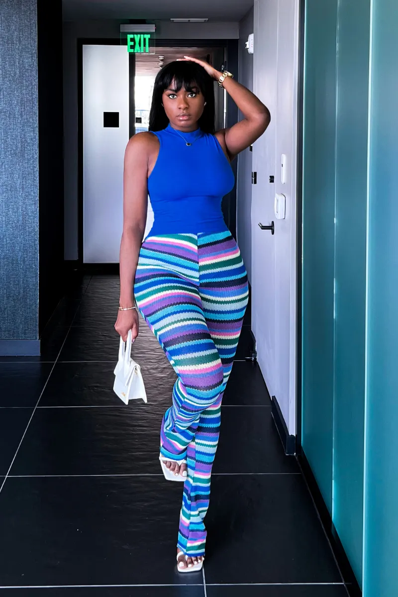 RAINBOW STRIPED SLIP-ON BLUE | PANTS