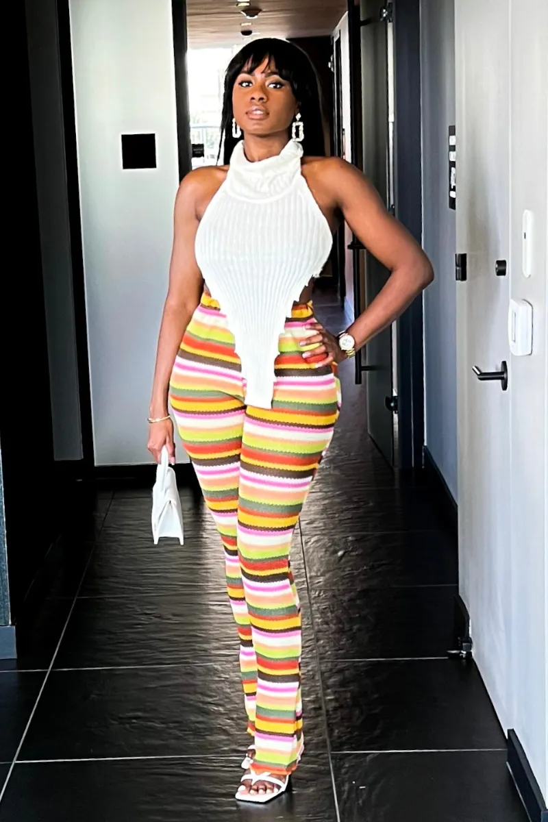 RAINBOW STRIPED SLIP-ON YELLOW | PANTS