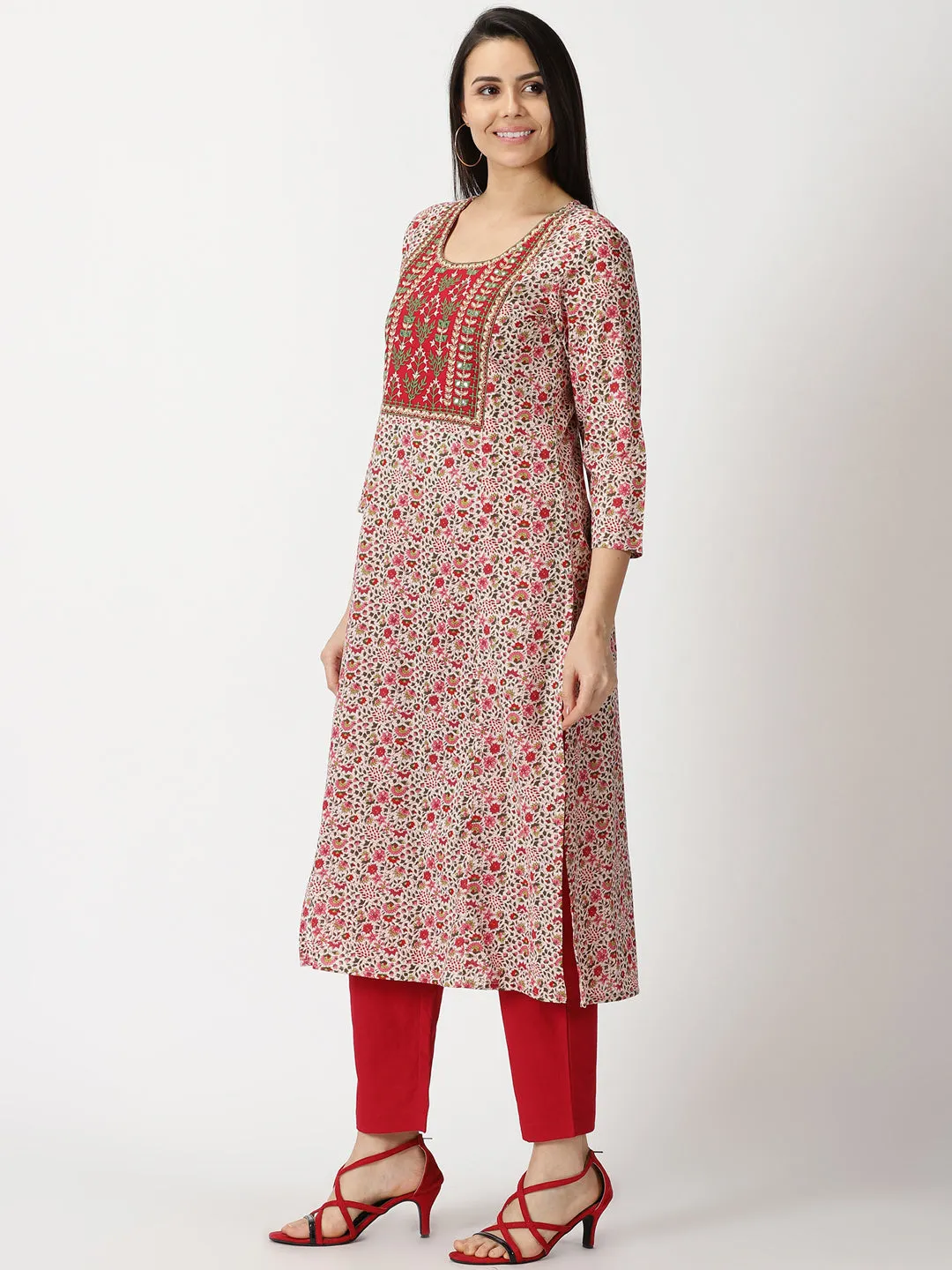 Red Cotton Straight Fit Slip-on Trouser