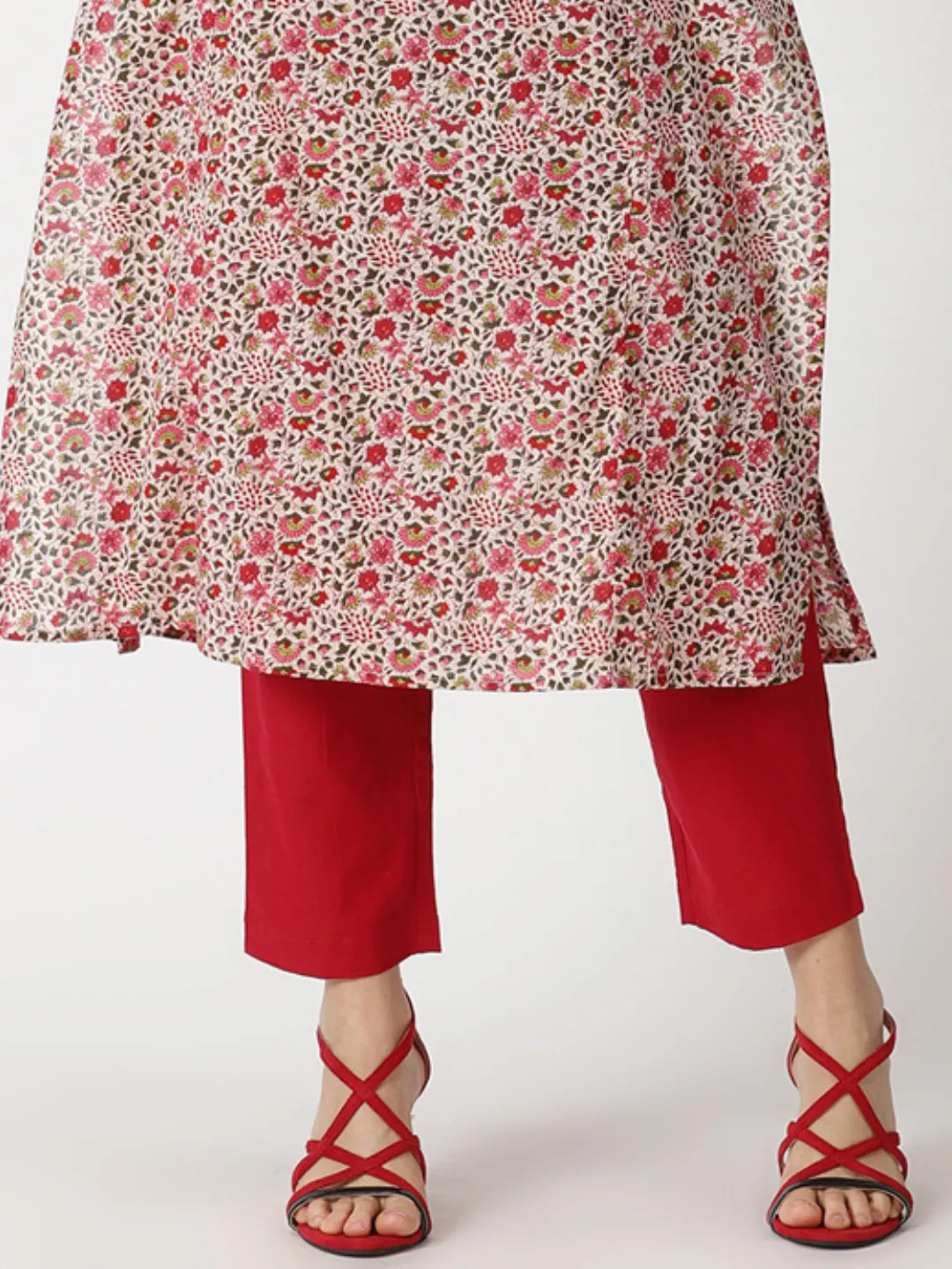 Red Cotton Straight Fit Slip-on Trouser