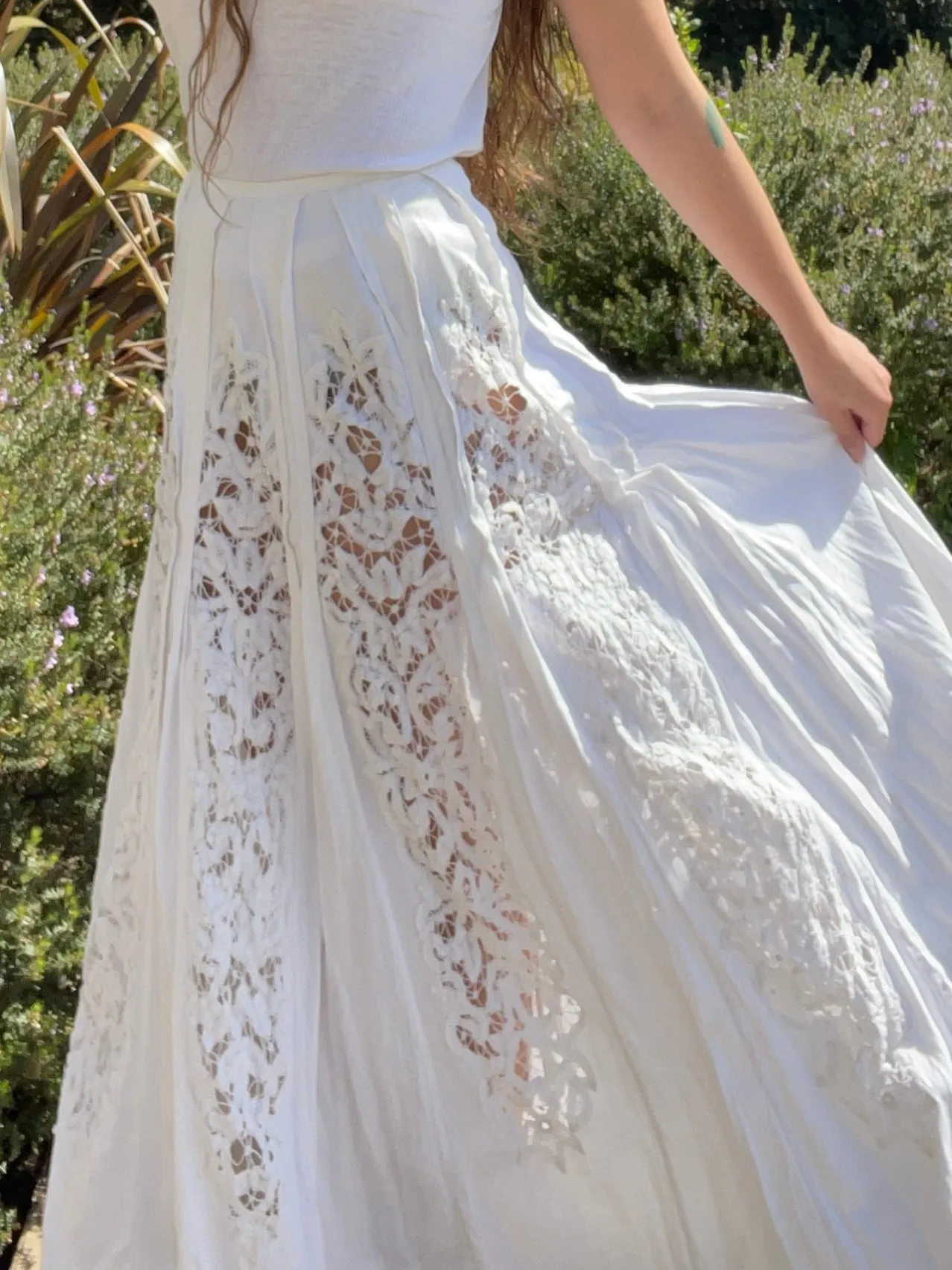 RESERVED Antique Linen & Battenburg Lace Skirt