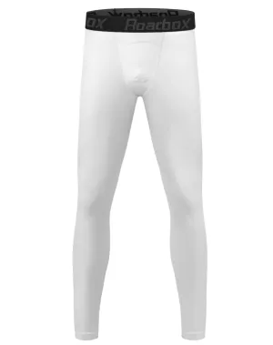 Roadbox 1 Pack Boys Compression Pants Youth Quick Dry Spandex Tights Leggings for Running Football Basketball White