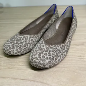 Rothy's Tan Leopard Print The Flat Size 10.5 Women's Round Toe Flats EUC