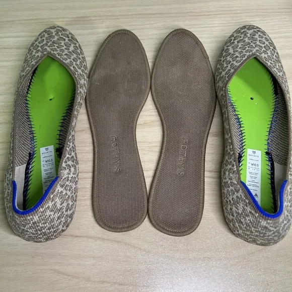 Rothy's Tan Leopard Print The Flat Size 10.5 Women's Round Toe Flats EUC