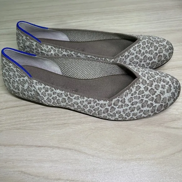 Rothy's Tan Leopard Print The Flat Size 10.5 Women's Round Toe Flats EUC