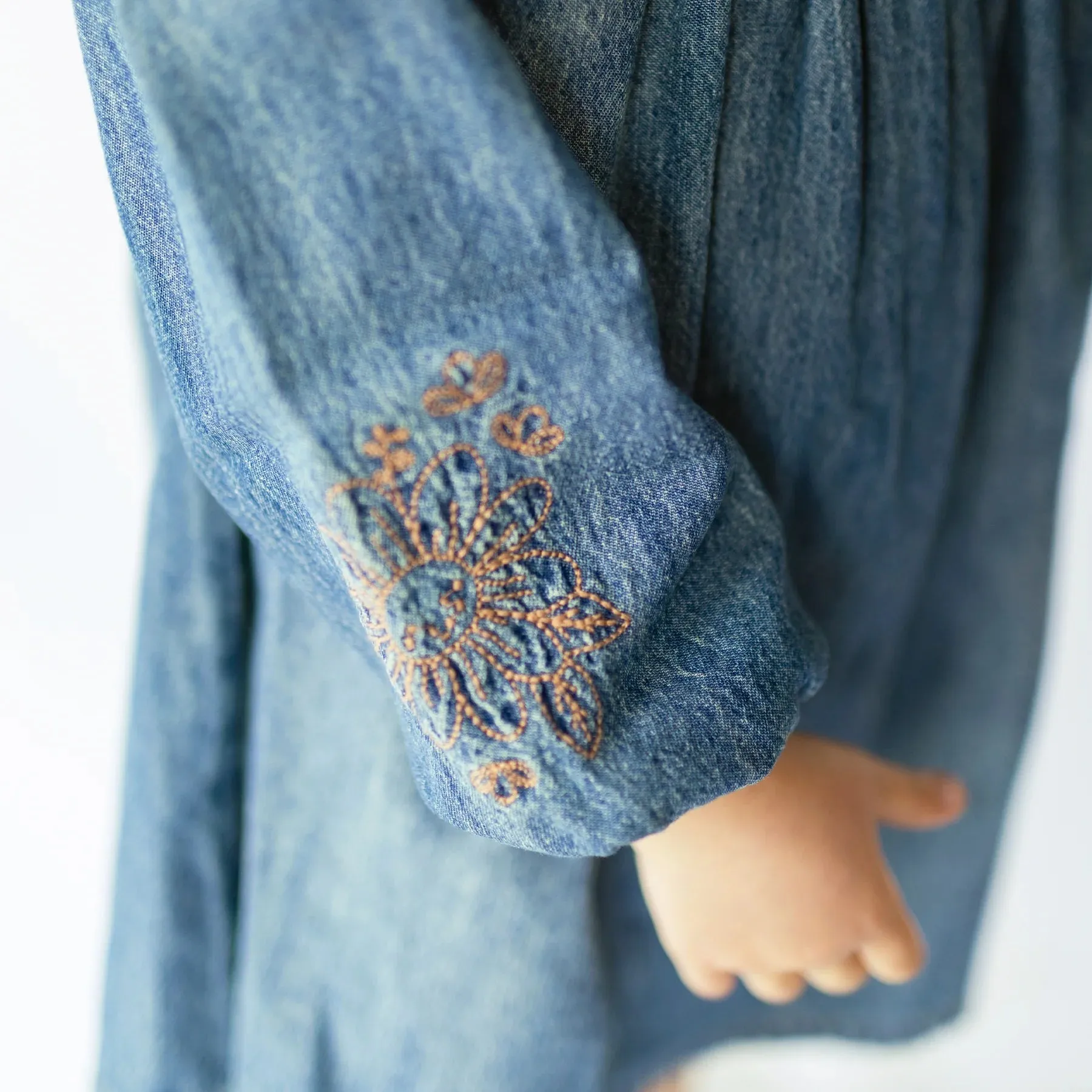 Souris Mini Girls Long Sleeve Pleated Regular Fit/Flared Light Denim Dress - Dark Blue