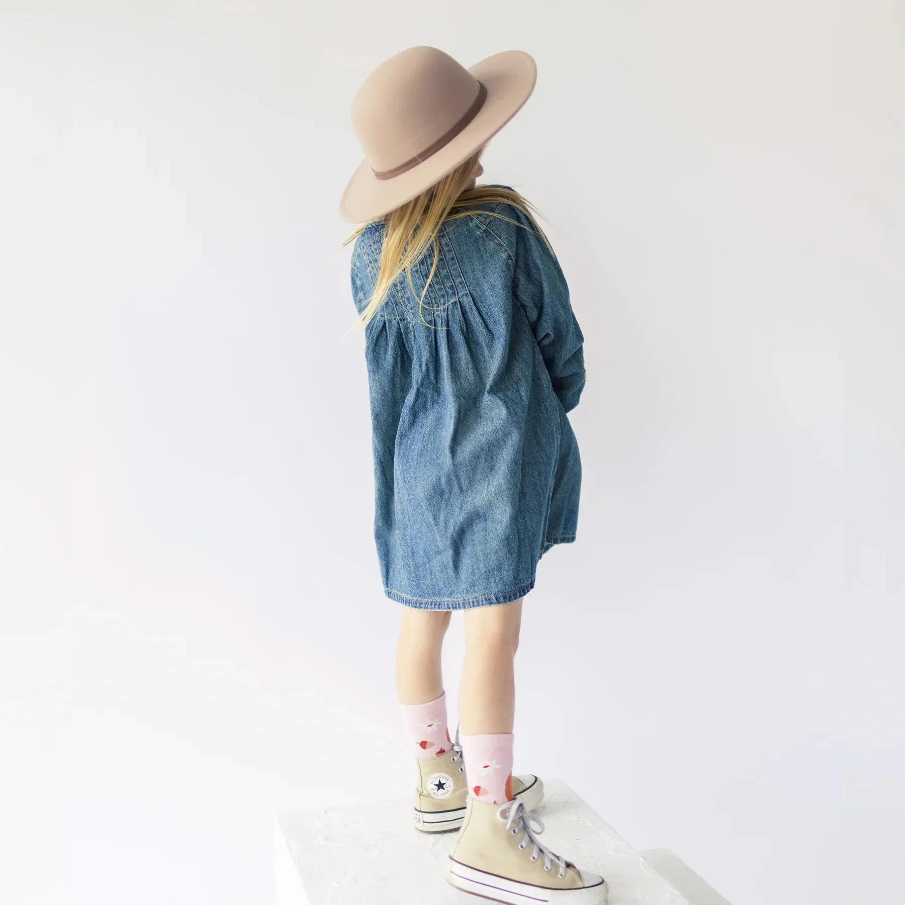 Souris Mini Girls Long Sleeve Pleated Regular Fit/Flared Light Denim Dress - Dark Blue