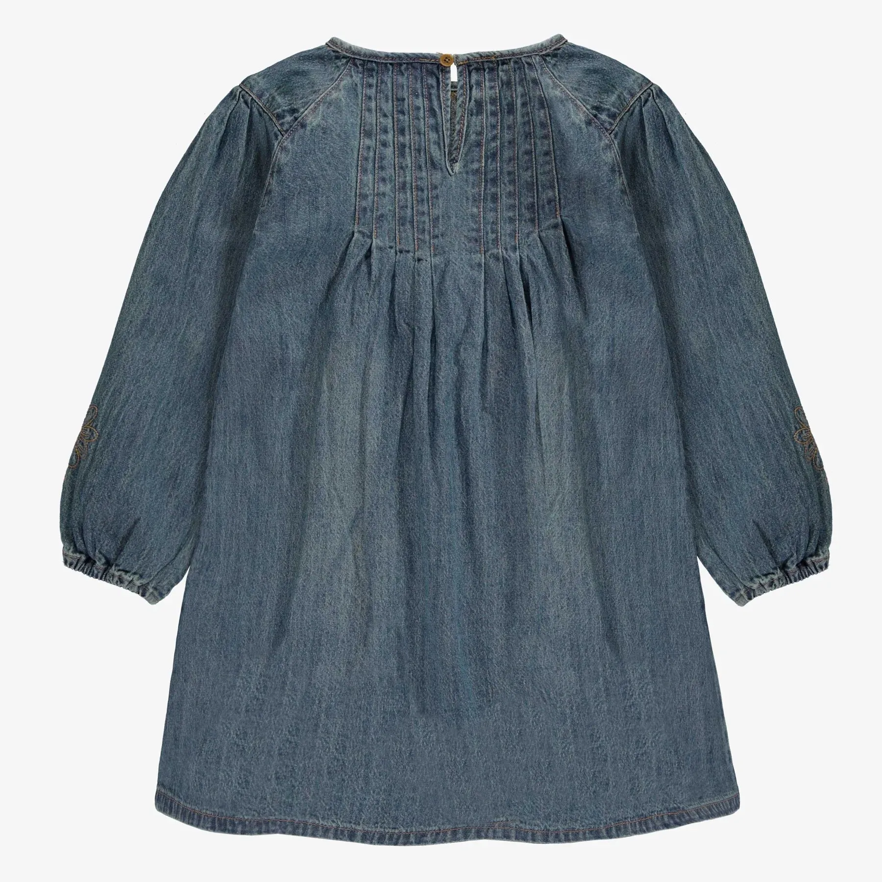 Souris Mini Girls Long Sleeve Pleated Regular Fit/Flared Light Denim Dress - Dark Blue