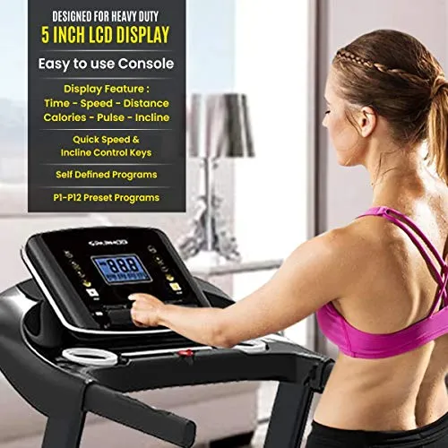 SPARNOD FITNESS STH-3700 (4 HP Peak) Foldable Motorized Walking and Running Automatic Treadmill for Home Use - with Auto Incline, 8 Point Shock Absorption System - Black