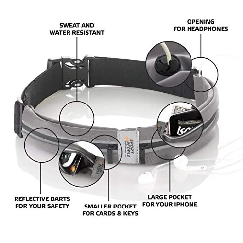 sport2people Running Belt USA Patented - Hands-Free Workout Fanny Pack - iPhone X 8 11 12 Pro Buddy Pouch for Runners -Ã‚ FreerunningÃ‚ Reflective Waist Pack Phone Holder - Fitness Gear Accessories