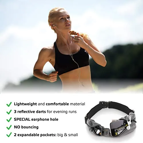sport2people Running Belt USA Patented - Hands-Free Workout Fanny Pack - iPhone X 8 11 12 Pro Buddy Pouch for Runners -Ã‚ FreerunningÃ‚ Reflective Waist Pack Phone Holder - Fitness Gear Accessories