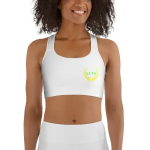 STFU Greek Racerback Sports Bra - Green & Yellow on White