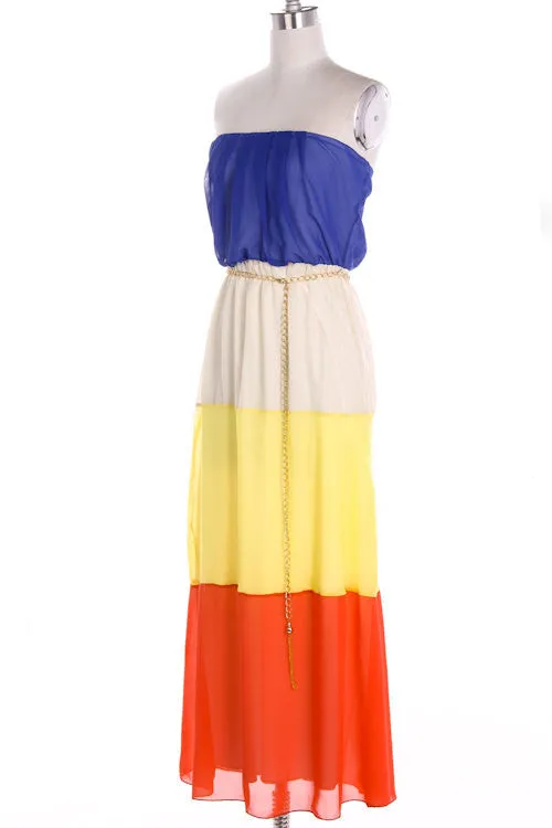 Strapless Colorblock Maxi Dress