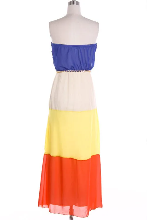 Strapless Colorblock Maxi Dress