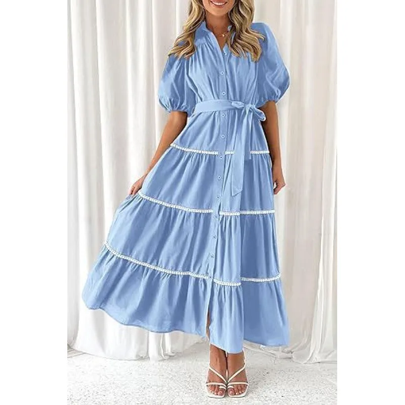 Suspender Printed Maxi V-Neck Dress
