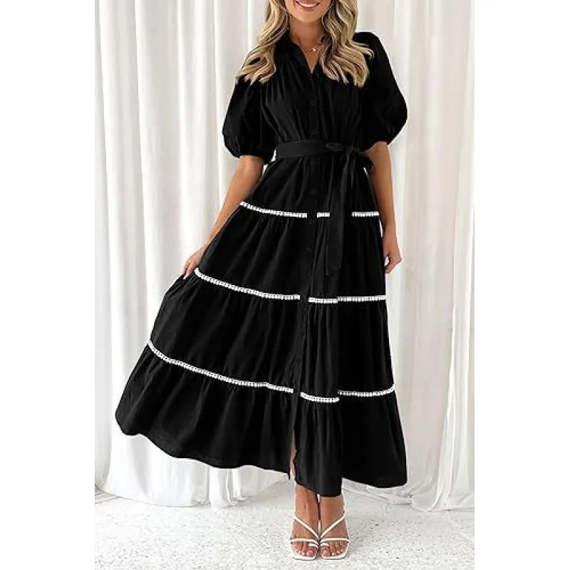 Suspender Printed Maxi V-Neck Dress