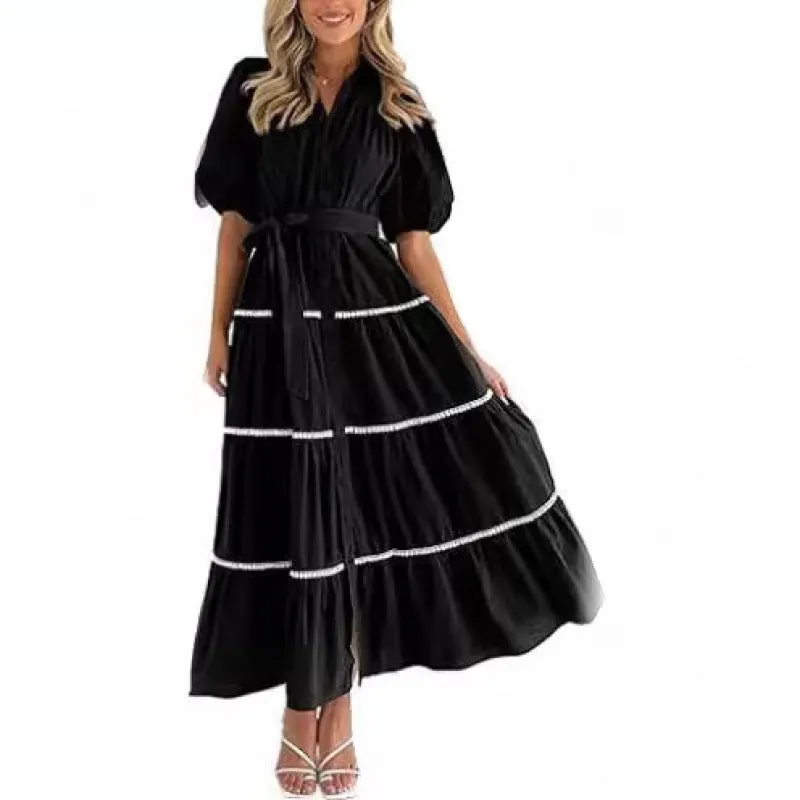 Suspender Printed Maxi V-Neck Dress