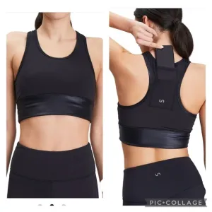 Urban Savage Stash Bra Pocket Sports Bra w Satin Trim in Black Medium