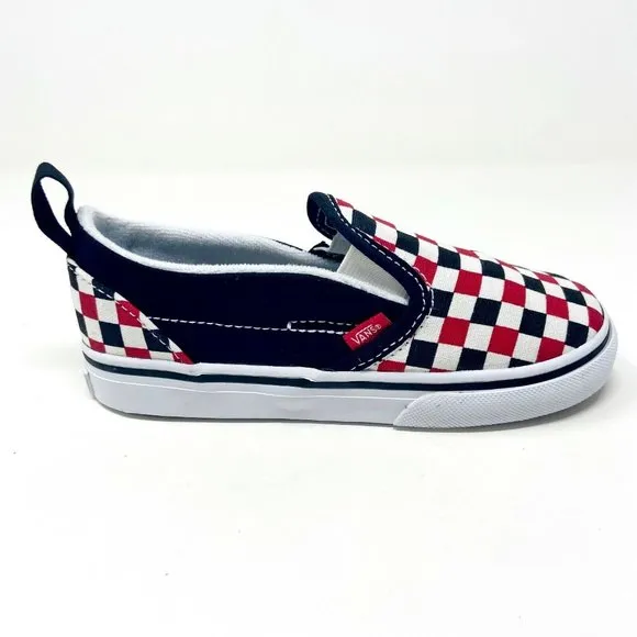 Vans Slip On V (Checkerboard) Black Racing Red Baby Toddler Sneakers