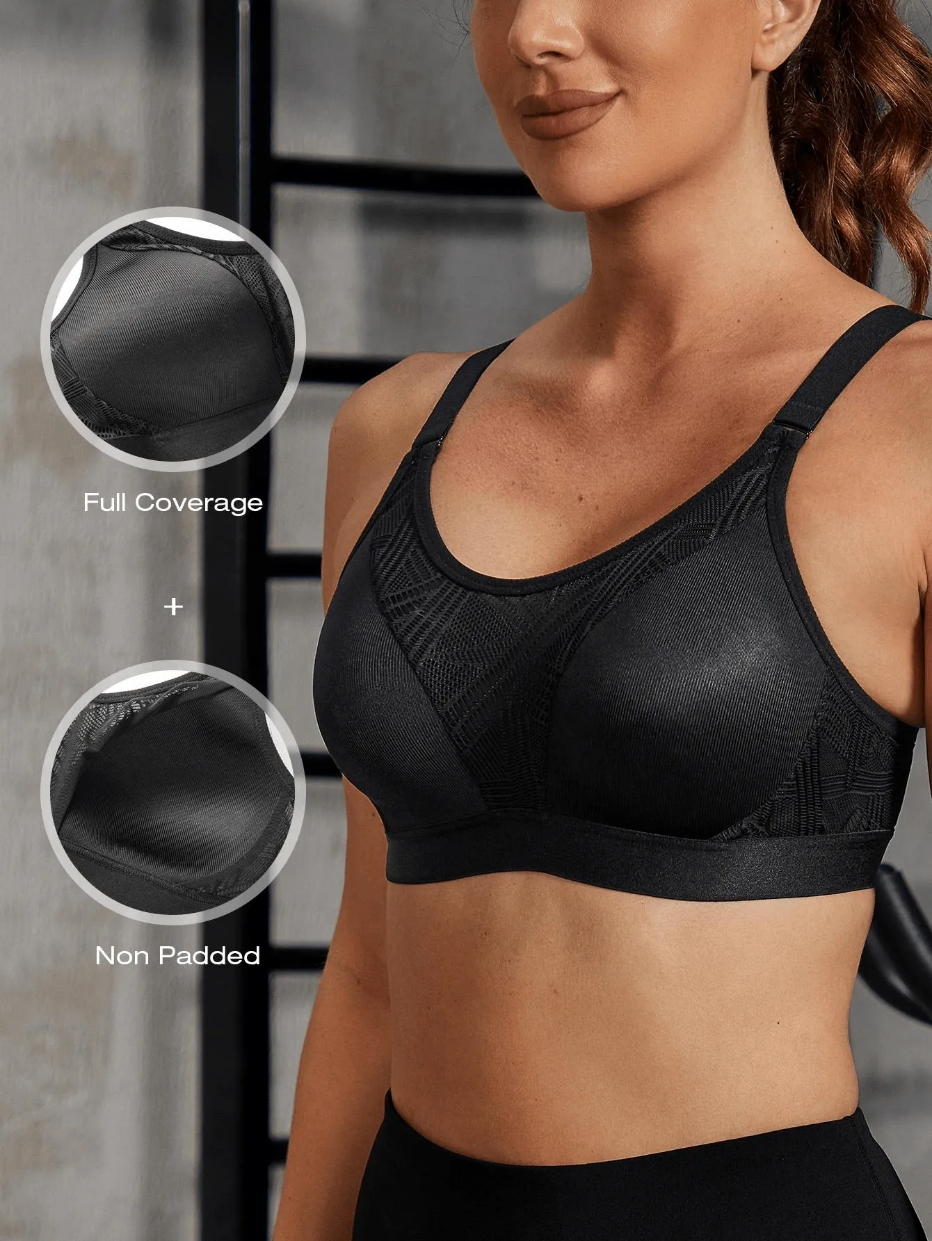Wireless Full Coverage Workout Bra No Padded Plus Size Cross Back Exercise Sports Bra Black