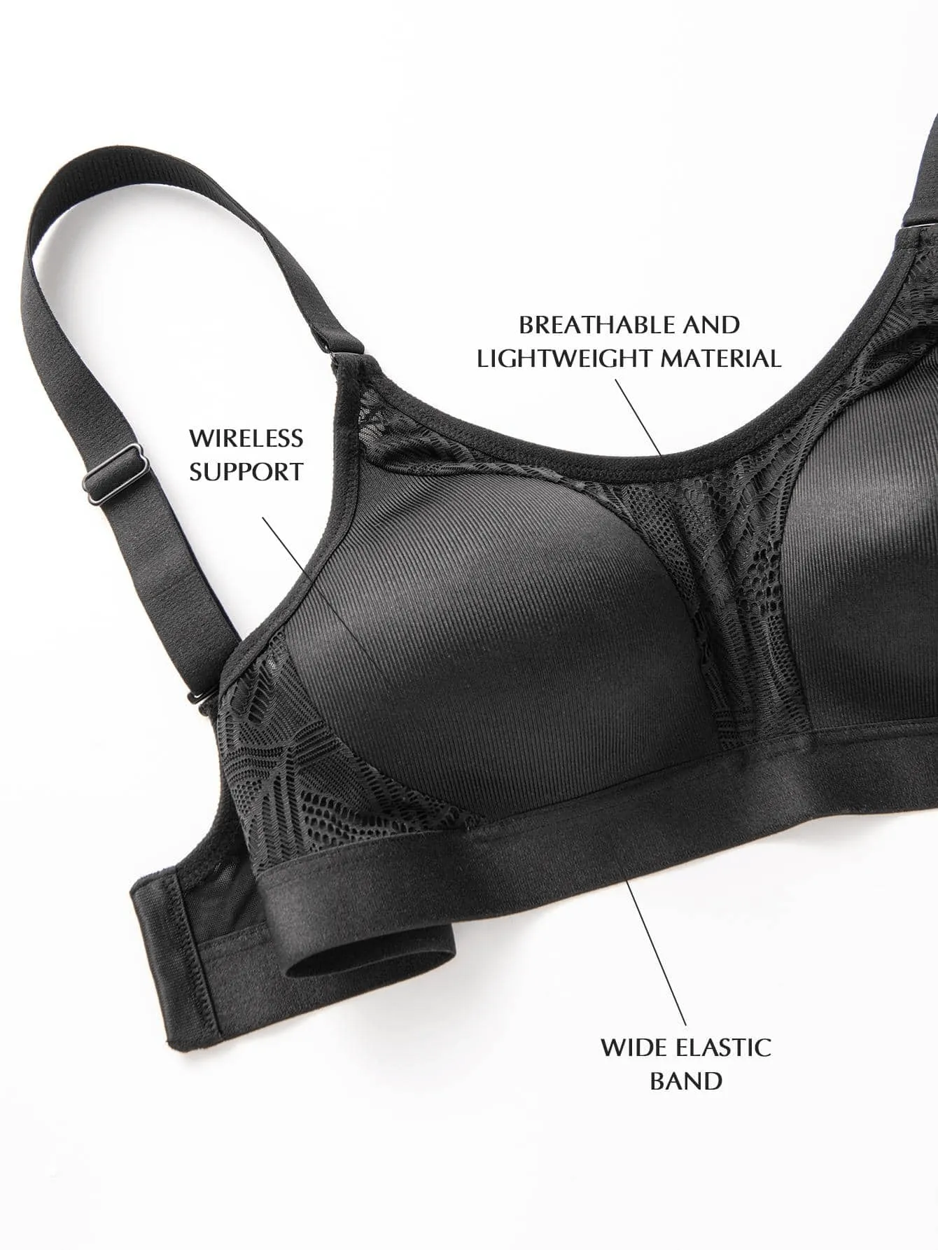 Wireless Full Coverage Workout Bra No Padded Plus Size Cross Back Exercise Sports Bra Black